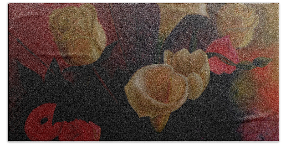Flowerpaintings Paintings Of Flowers Spring Nature Oilpaintings Lilies Paintings Spring Nature Flowers Bath Towel featuring the painting Spring still life by George Tuffy