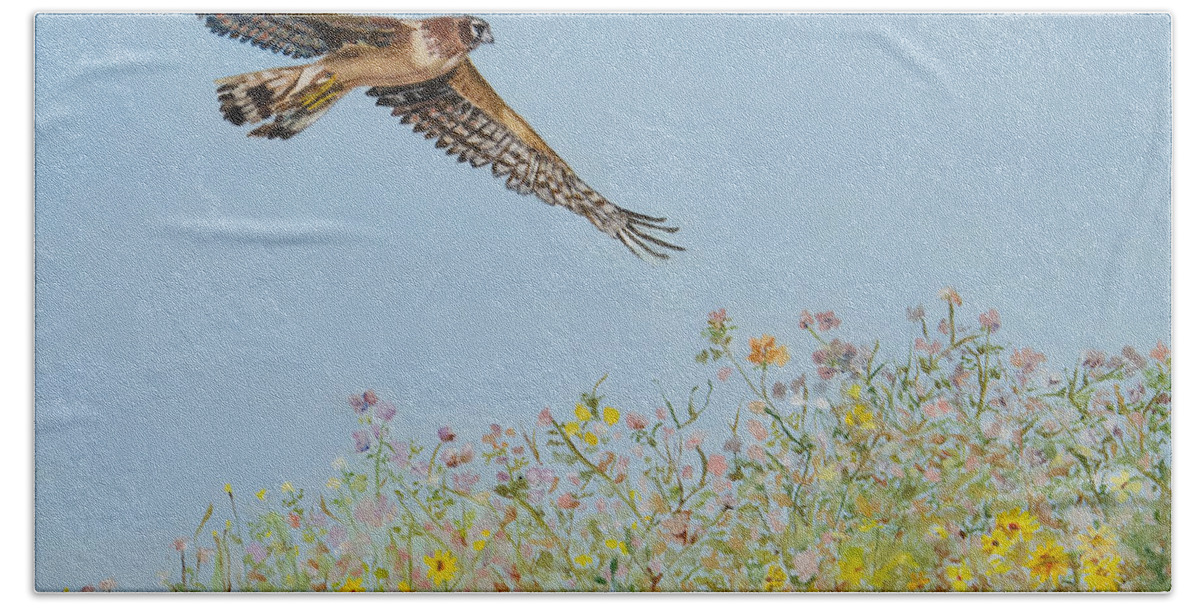 Spring Bath Towel featuring the painting Springtime Flight by Jeannie Allerton