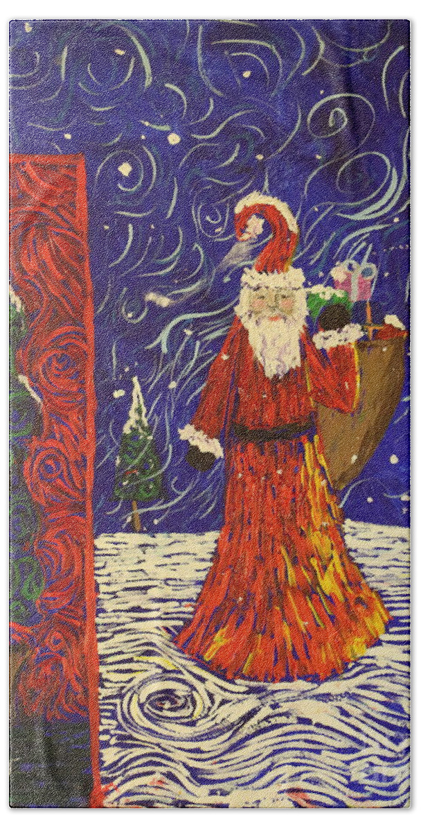 Squigglism Hand Towel featuring the painting Squiggle Christmas by Stefan Duncan