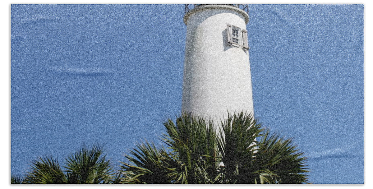 St George Island Hand Towel featuring the photograph St. George Island Lighthouse by Debra Forand