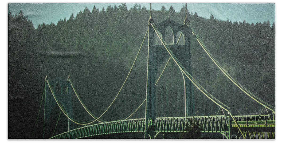 St. John's Bridge Hand Towel featuring the photograph St. John's Bridge in the Mist by Patricia Babbitt