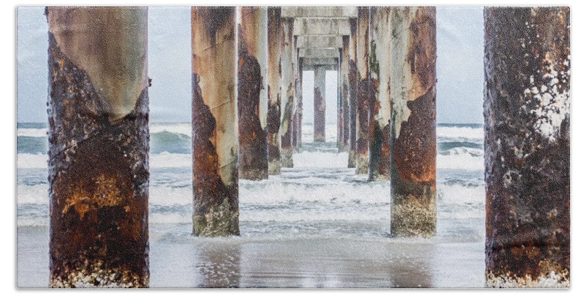 Saint Augustine Hand Towel featuring the photograph St Johns County Ocean Pier In Saint Augustine Florida #2 by Parker Cunningham