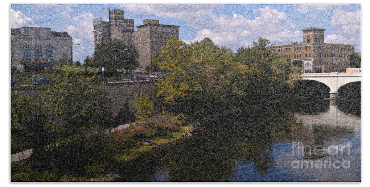 South Bend Bath Towel featuring the photograph St. Joseph River Panorama by Anna Lisa Yoder