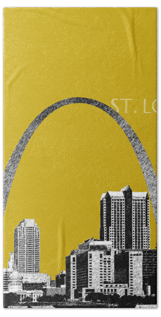 Architecture Bath Towel featuring the digital art St Louis Skyline Gateway Arch - Gold by DB Artist