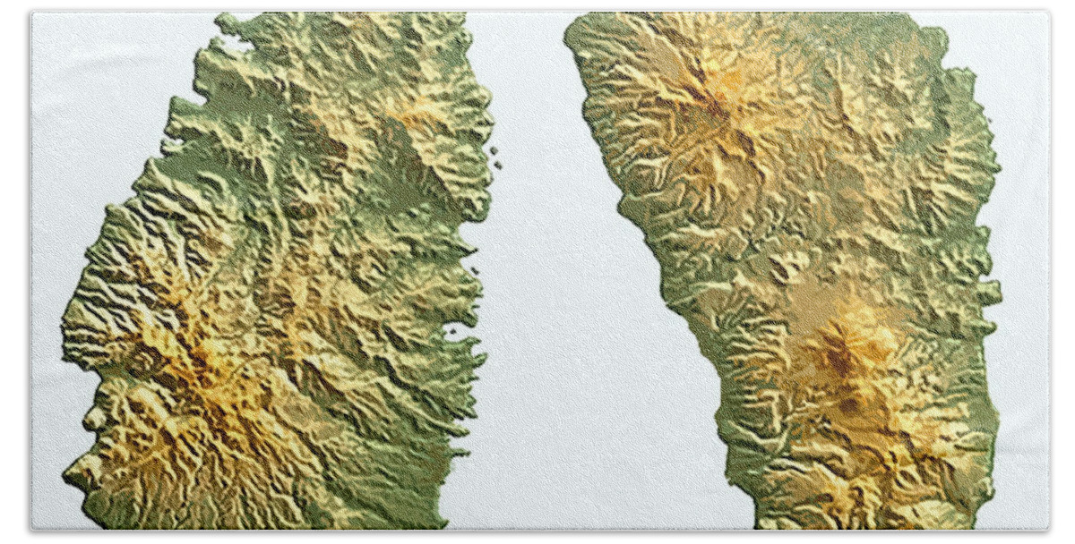 Map Bath Towel featuring the digital art St Lucia and Dominica Map by Duane McCullough