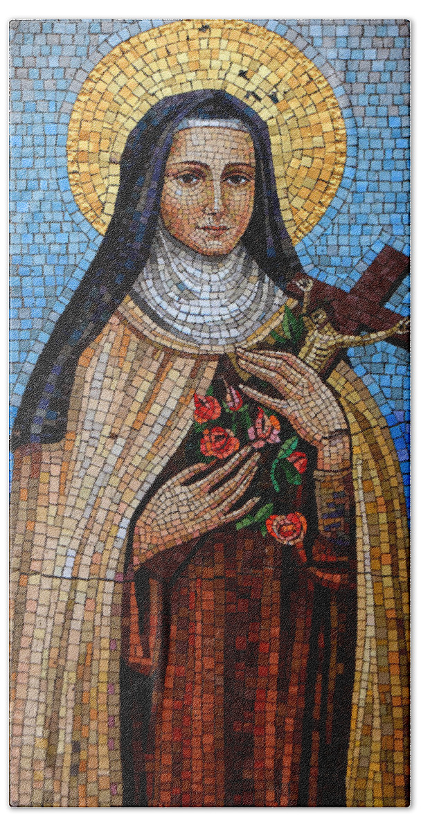 Mosaic Bath Towel featuring the photograph St. Theresa Mosaic by Andrew Fare