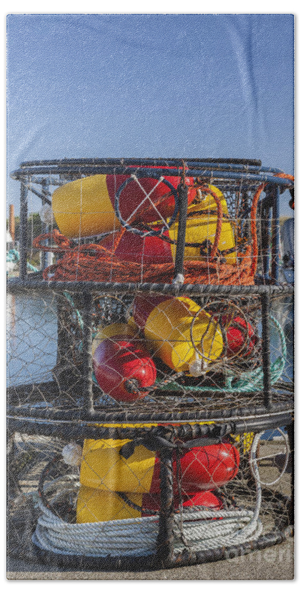 Charleston Marina Hand Towel featuring the photograph Stack Of Crab Pots by Bryan Mullennix