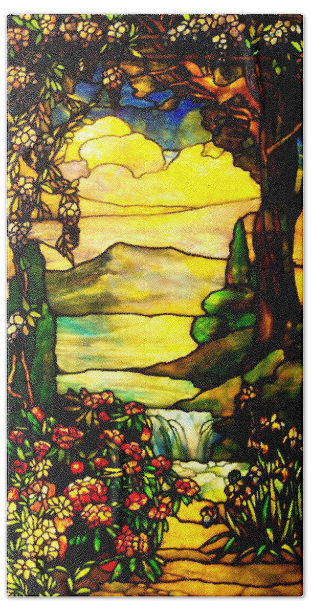 Tiffany Glass Bath Towel featuring the photograph Stained Landscape 2 by Donna Blackhall