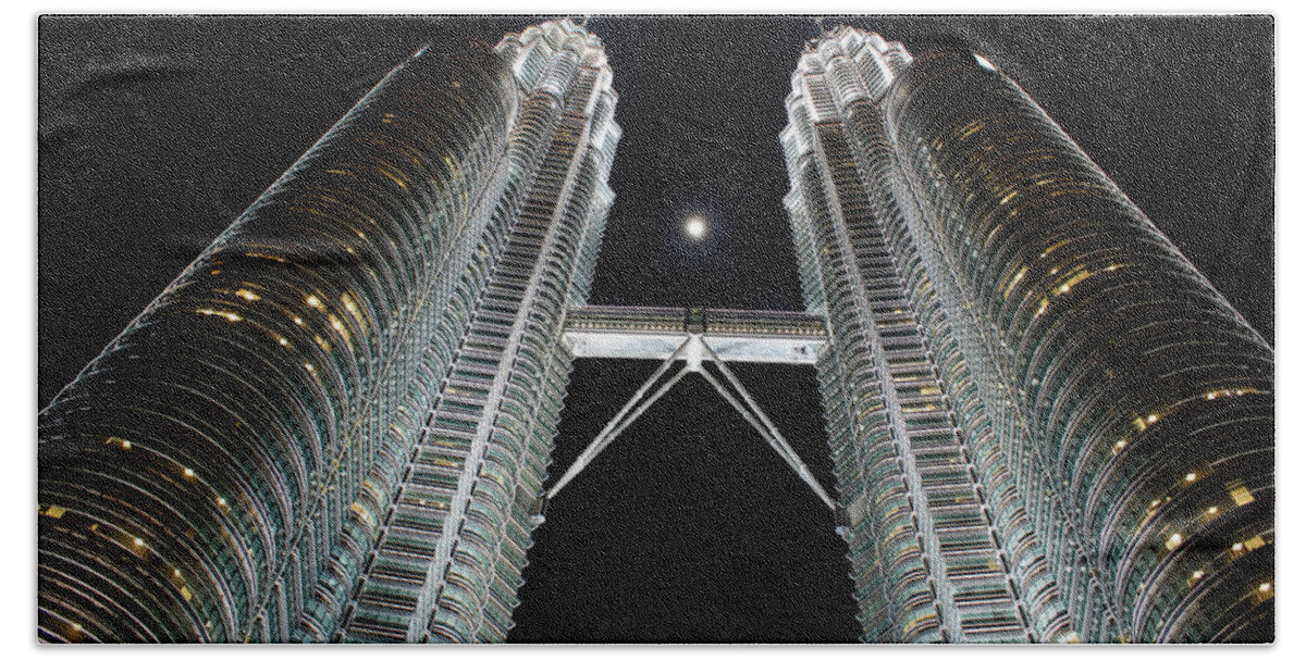 Petronas Twin Towers Hand Towel featuring the photograph Stainless Steel Moon by Georgia Mizuleva