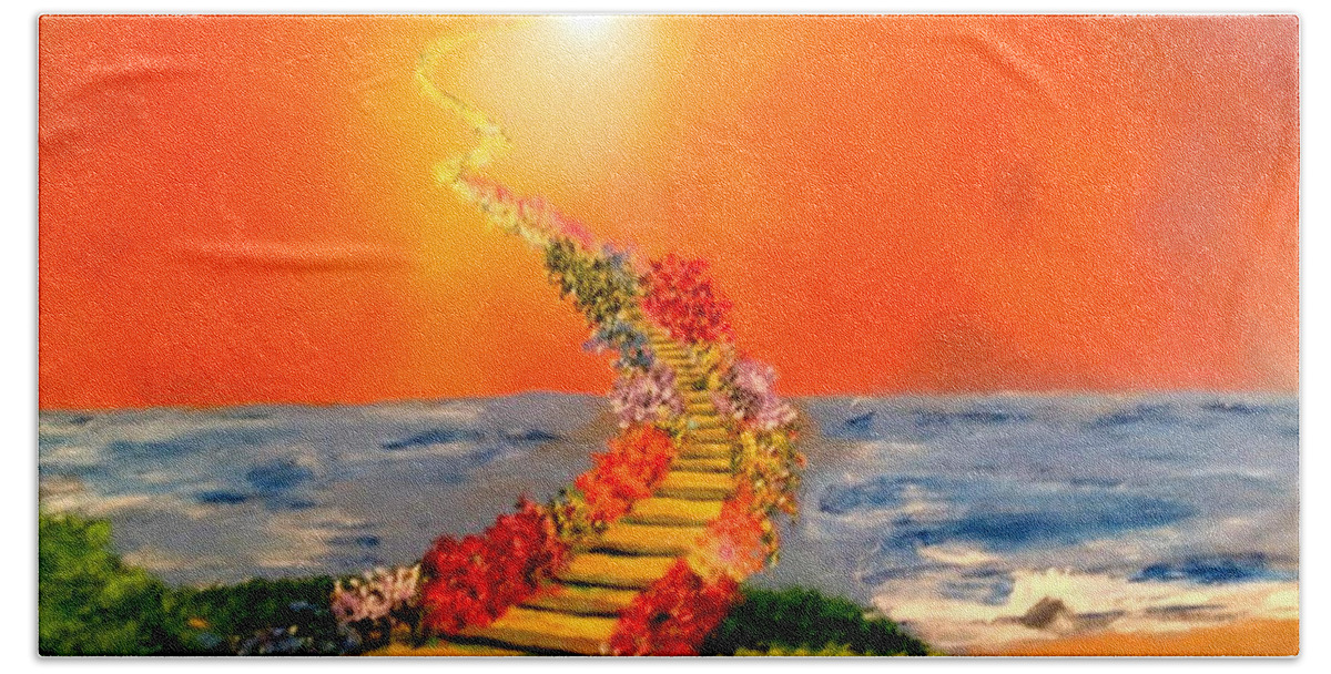 Heaven Hand Towel featuring the painting Stairway to Heaven by Michael Rucker