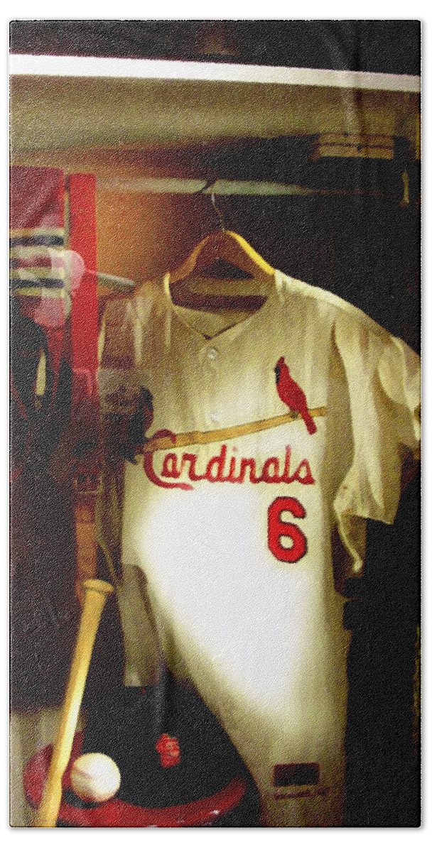 Stan Musial Collectibles Hand Towel featuring the photograph Stan Musial The Locker by Iconic Images Art Gallery David Pucciarelli