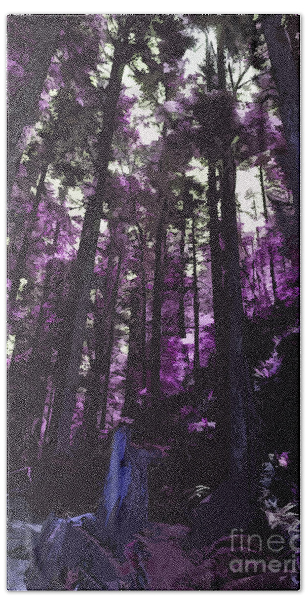 Trees Bath Towel featuring the painting Purple Stand Of Trees by Kirt Tisdale