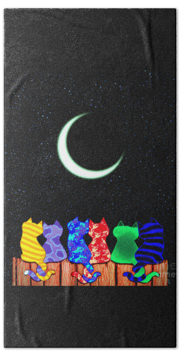 Colorful Cat Art Hand Towel featuring the drawing Star Gazers by Nick Gustafson