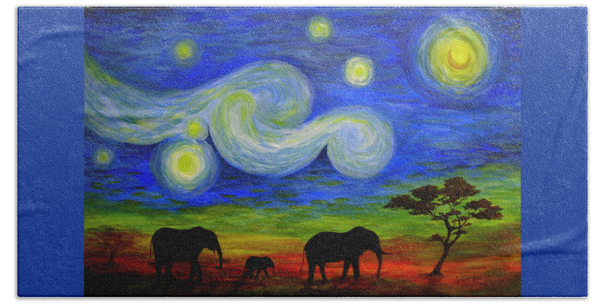 Acrylic Hand Towel featuring the painting Starry Night Over Africa by Catherine Howley