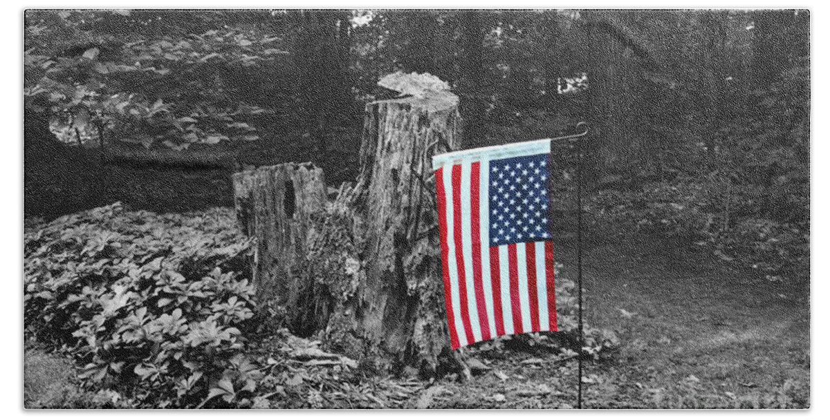 American Flag Bath Towel featuring the photograph Stars and Stripes With Selective Color by James Brunker