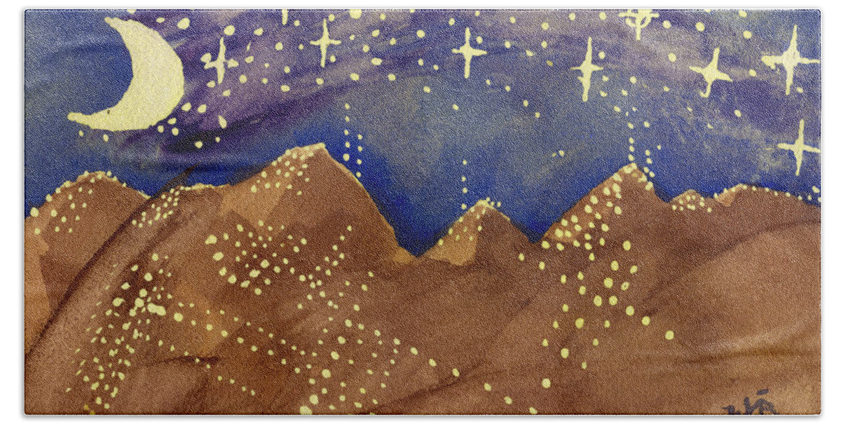 Night Hand Towel featuring the painting Stars of Heaven and Earth by Victor Vosen