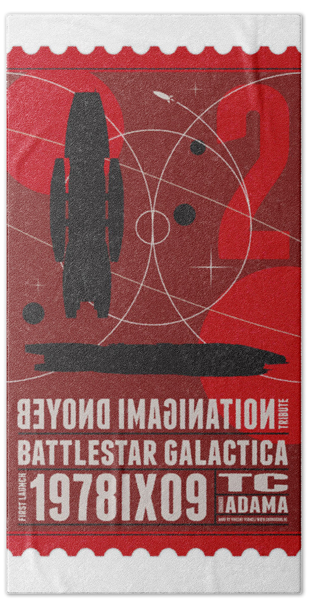 Minimal Hand Towel featuring the digital art Starschips 02-poststamp - Battlestar Galactica by Chungkong Art