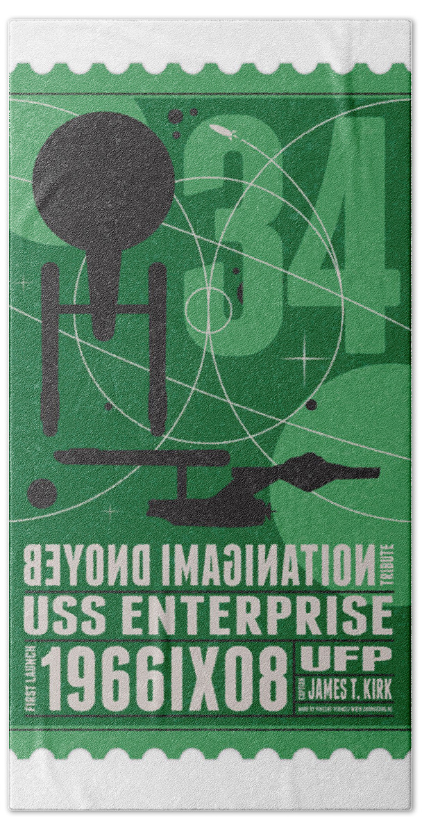 Enterprise Hand Towel featuring the digital art Starschips 34-poststamp - USS Enterprise by Chungkong Art