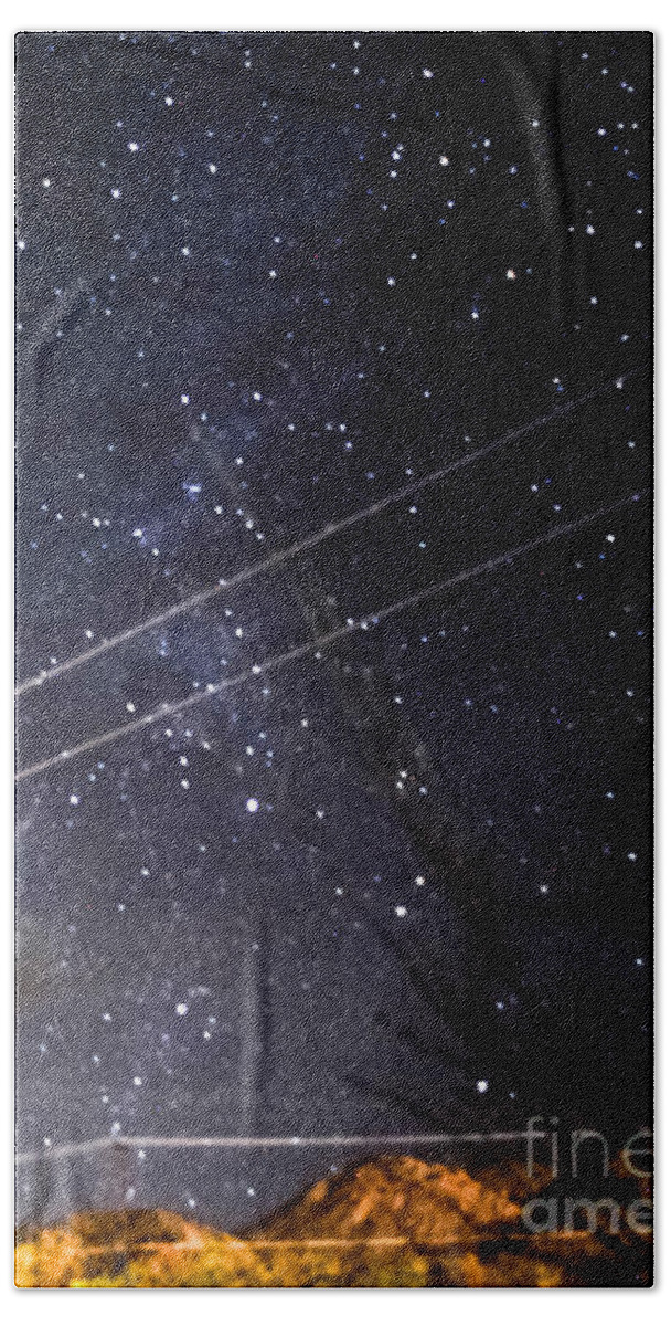 Desert Night Sky Hand Towel featuring the photograph Stars Drunk on LightPaint by Angela J Wright