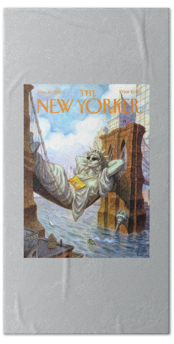 Statue Of Liberty Lounges Between The Brooklyn Bath Sheet