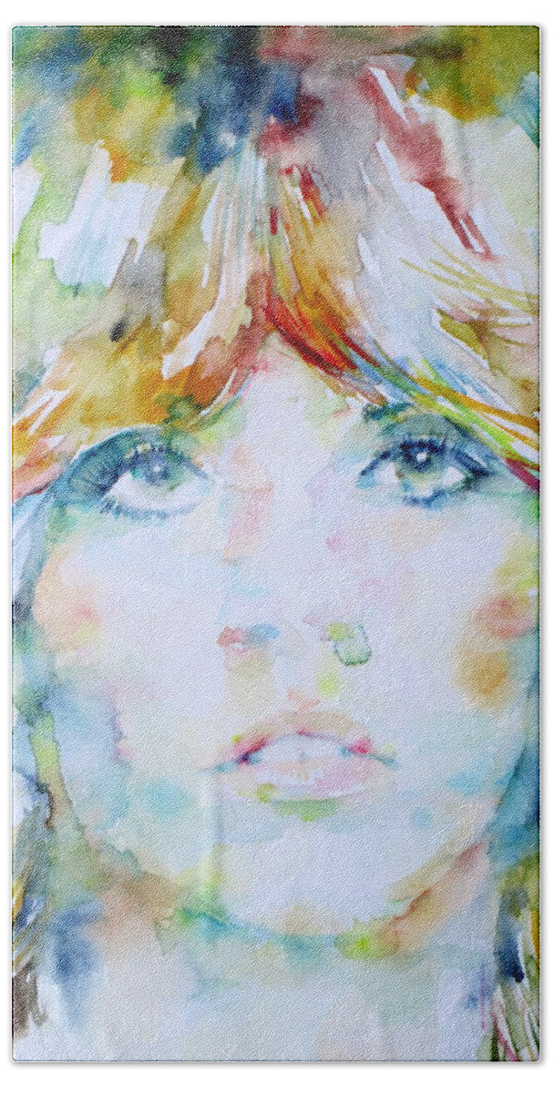 Stevie Nicks Hand Towel featuring the painting STEVIE NICKS - watercolor portrait by Fabrizio Cassetta