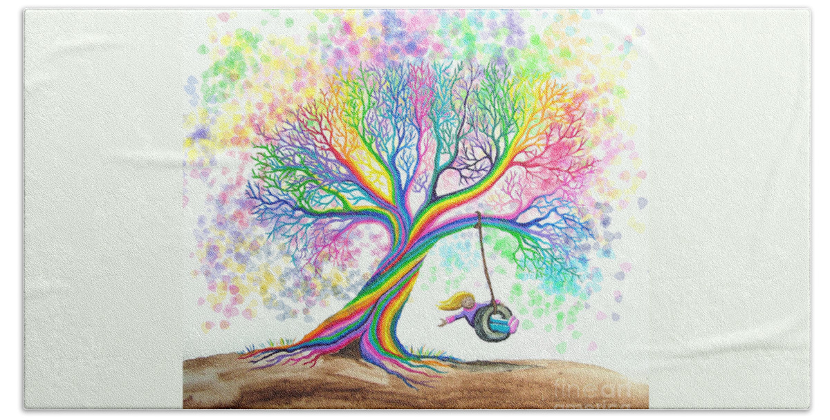 Colorful Art Bath Towel featuring the painting Still More Rainbow Tree Dreams by Nick Gustafson