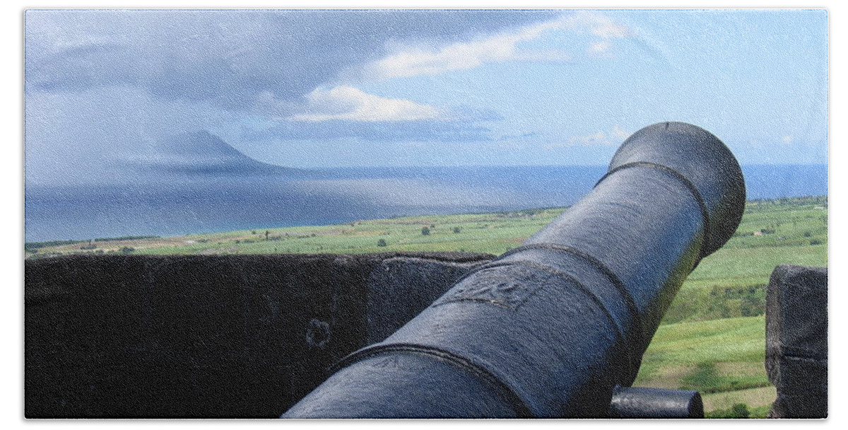 Fortress Bath Towel featuring the photograph St.Kitts Nevis - On Guard by HEVi FineArt