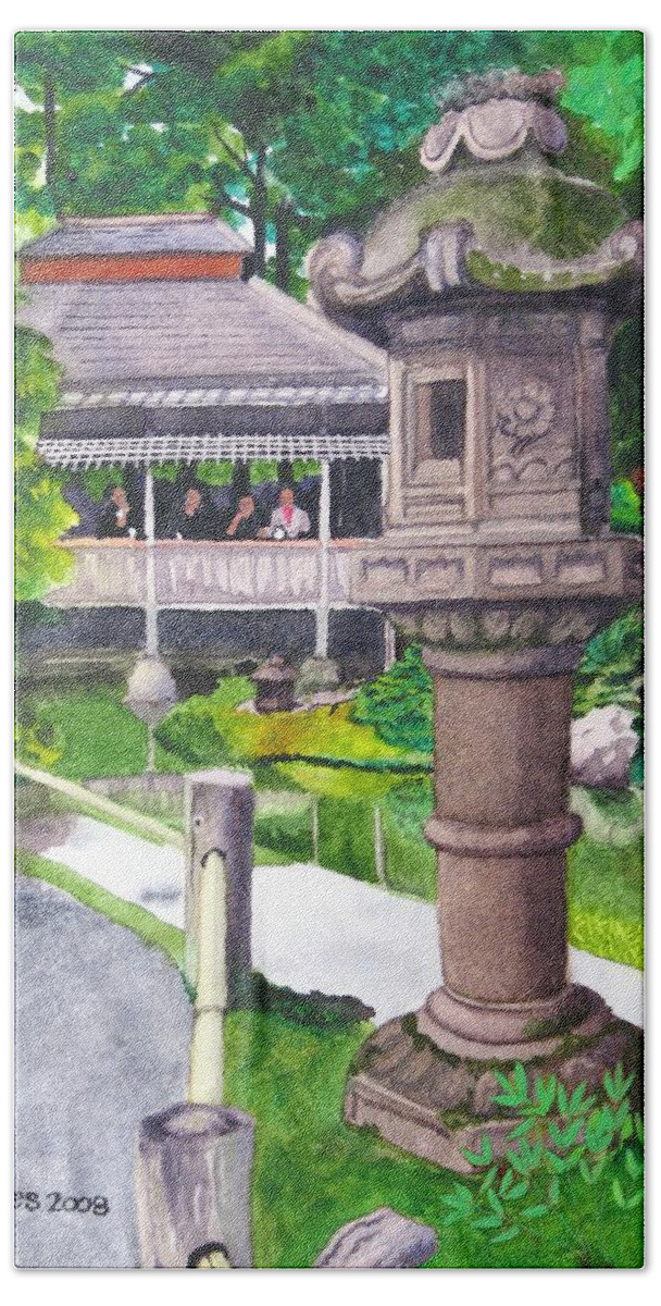 Japanese Bath Towel featuring the painting Stone Lantern by Mike Robles