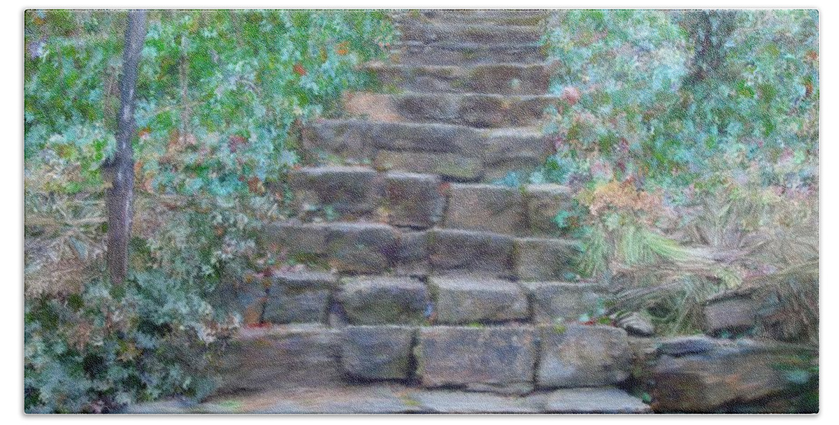 Stairs Bath Towel featuring the painting Stone Stairs in the Park by Bruce Nutting