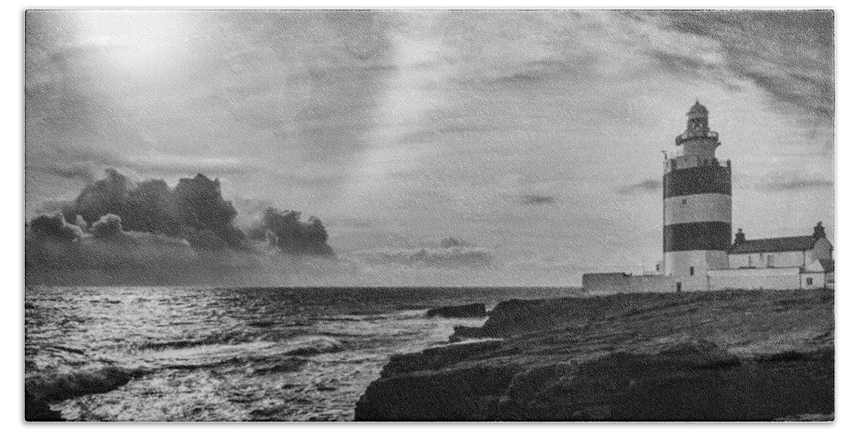 Hook Bath Towel featuring the photograph Storm approaching Hook Head by Nigel R Bell