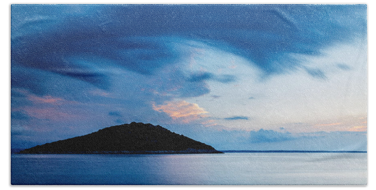 Croatia Bath Towel featuring the photograph Storm moving in over Veli Osir Island at sunrise by Ian Middleton