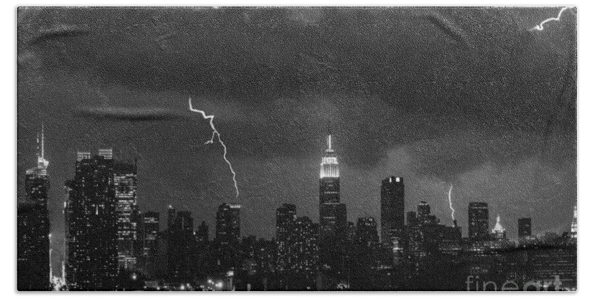 New York City Bath Sheet featuring the photograph Storm over NYC by Jerry Fornarotto