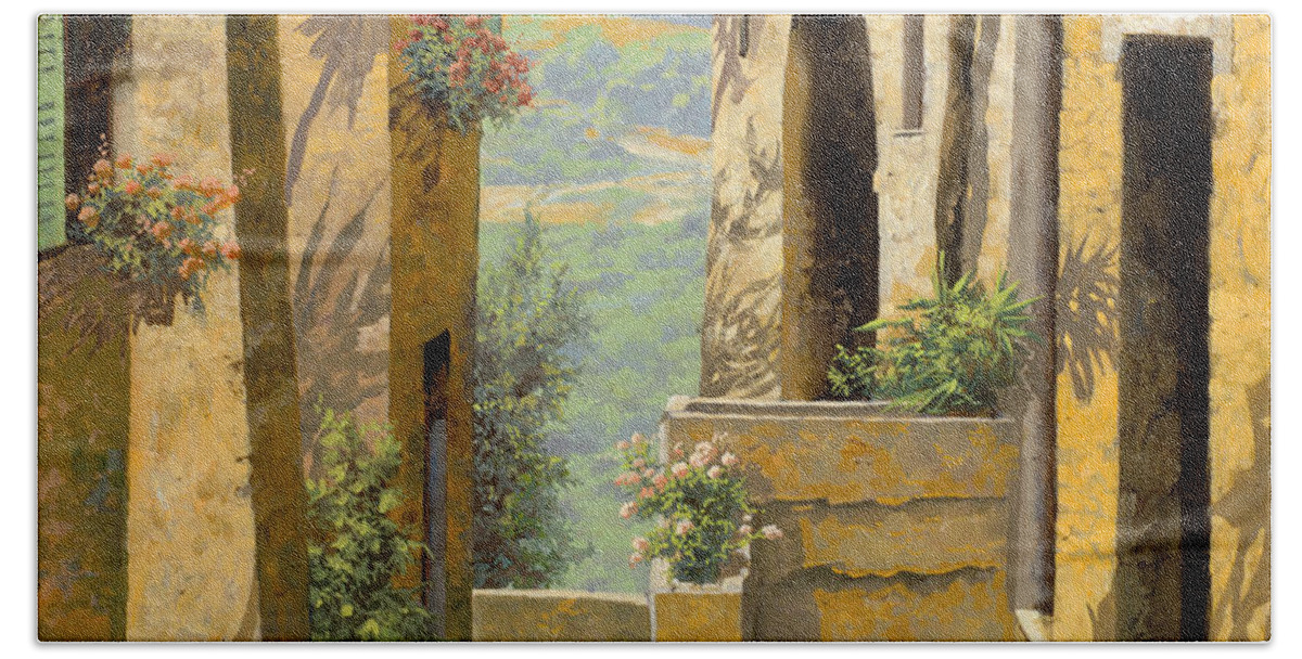Landscape Hand Towel featuring the painting stradina a St Paul de Vence by Guido Borelli