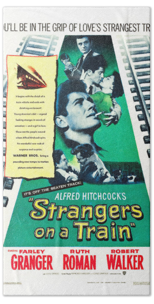 Film Poster Bath Towel featuring the photograph Strangers on a Train - 1951 by Georgia Clare