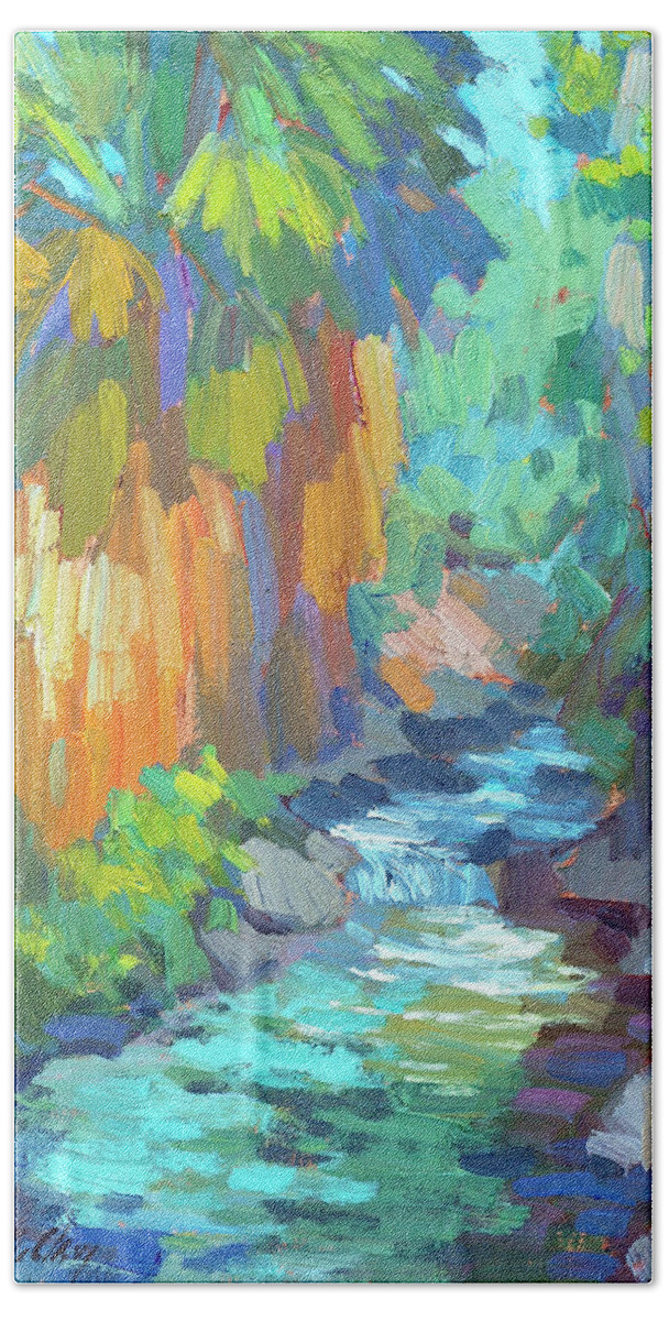 Stream At Indian Canyon Bath Towel featuring the painting Stream At Indian Canyon by Diane McClary