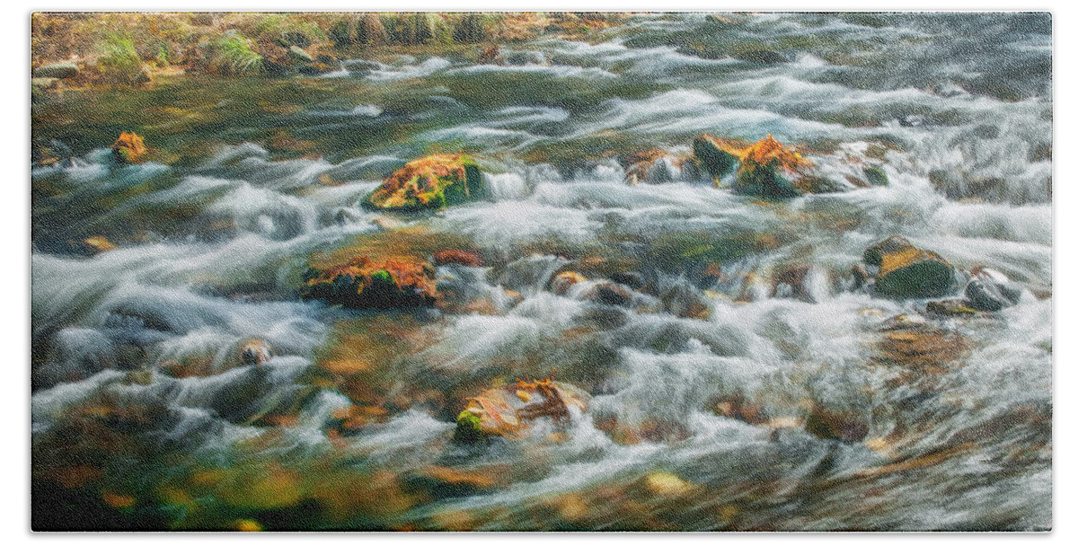 Stream Bath Towel featuring the photograph Stream Fall Colors Great Smoky Mountains Painted by Rich Franco