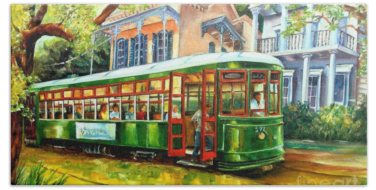 New Orleans Hand Towel featuring the painting Streetcar on St.Charles Avenue by Diane Millsap
