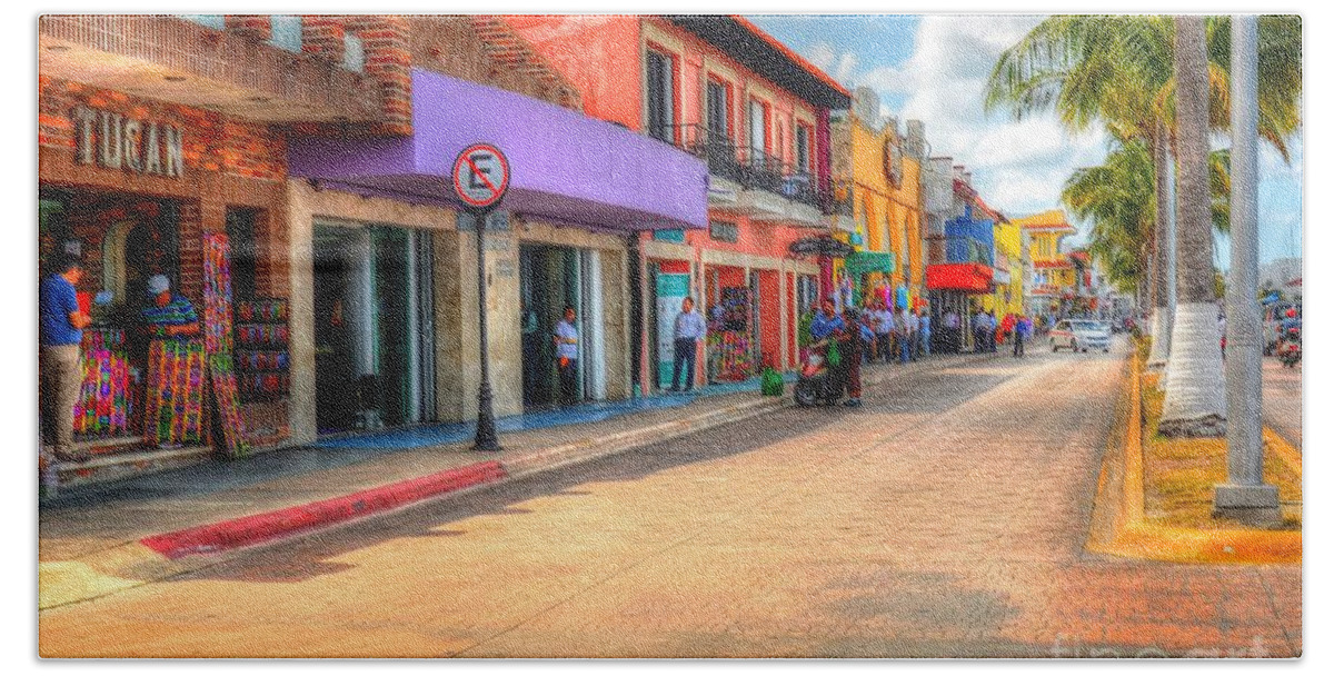 Street Bath Towel featuring the photograph Streets of Cozumel by Debbi Granruth