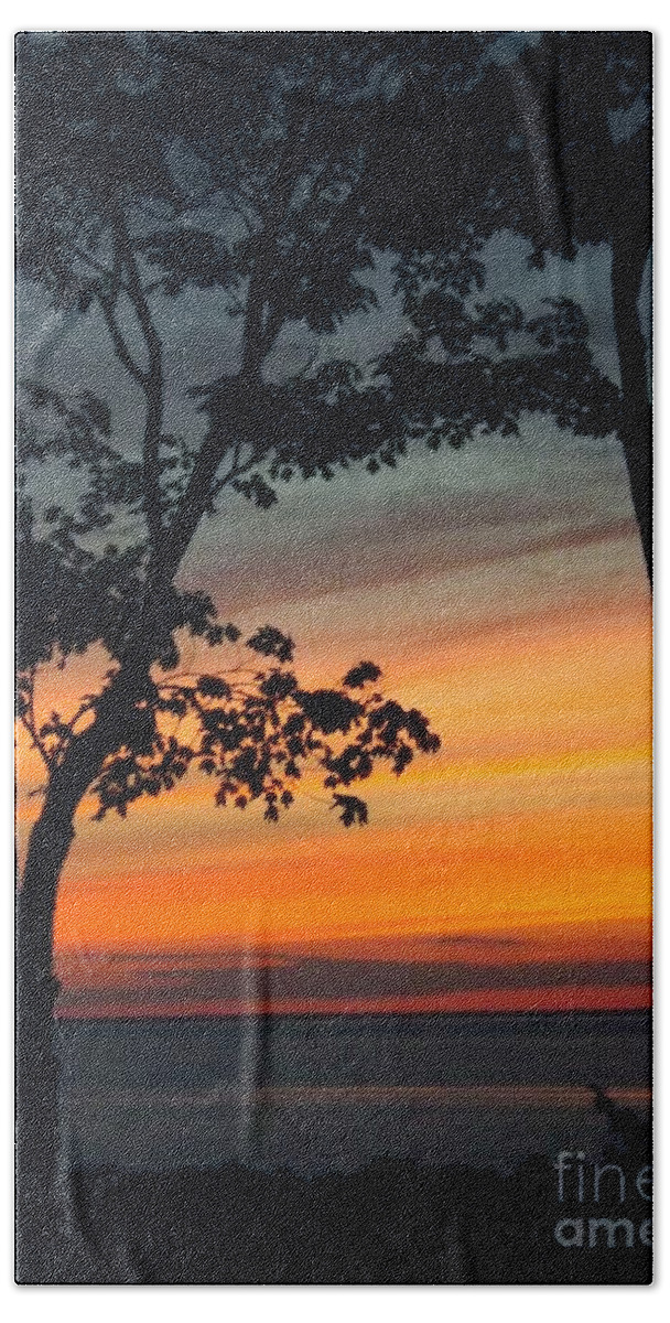 Striped Pastel Sunset Number Three Hand Towel featuring the photograph Striped Pastel Sunset Number Three by Deb Schense