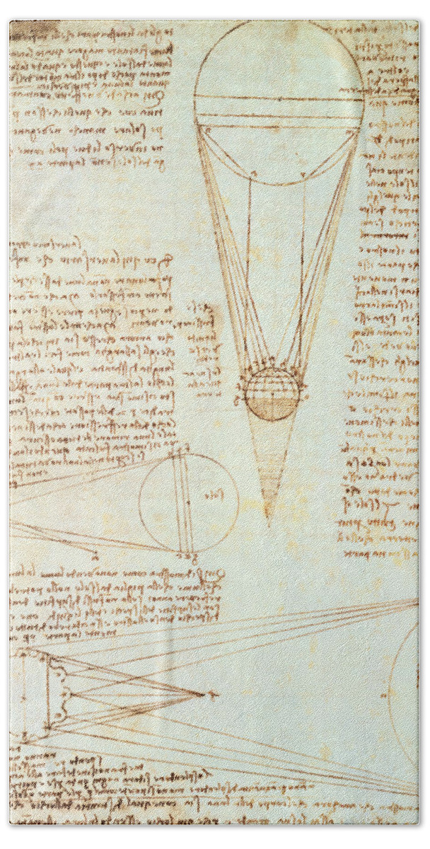 Studies Of The Illumination Of The Moon Bath Towel featuring the drawing Studies of the Illumination of the Moon by Leonardo Da Vinci