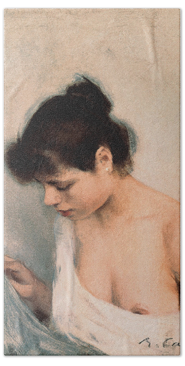 Feamle Bath Towel featuring the painting Study by Ramon Casas i Carbo