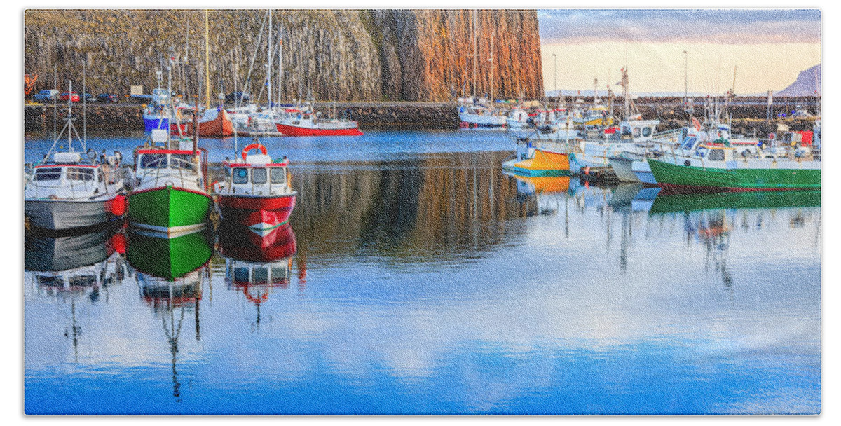 Europe Hand Towel featuring the photograph Stykkisholmur Harbor by Alexey Stiop
