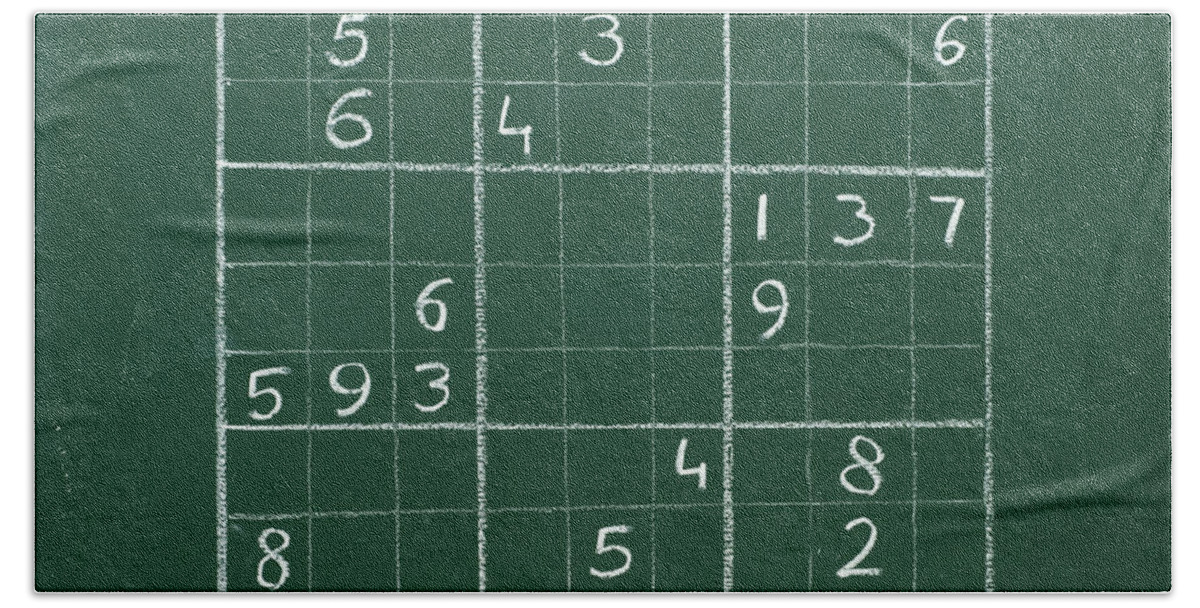 Mathematics Hand Towel featuring the photograph Sudoku on a Chalkboard by Chevy Fleet