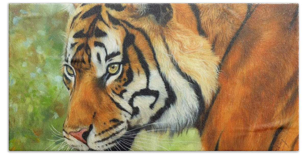 Tiger Hand Towel featuring the painting Sumatran Tiger 2 by David Stribbling