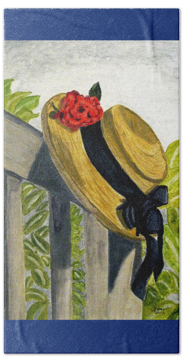 Hats Hand Towel featuring the painting Summer Hat by Angela Davies