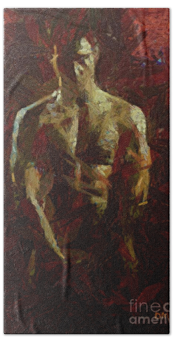 Male Body Builder Hand Towel featuring the painting Summer man by Dragica Micki Fortuna
