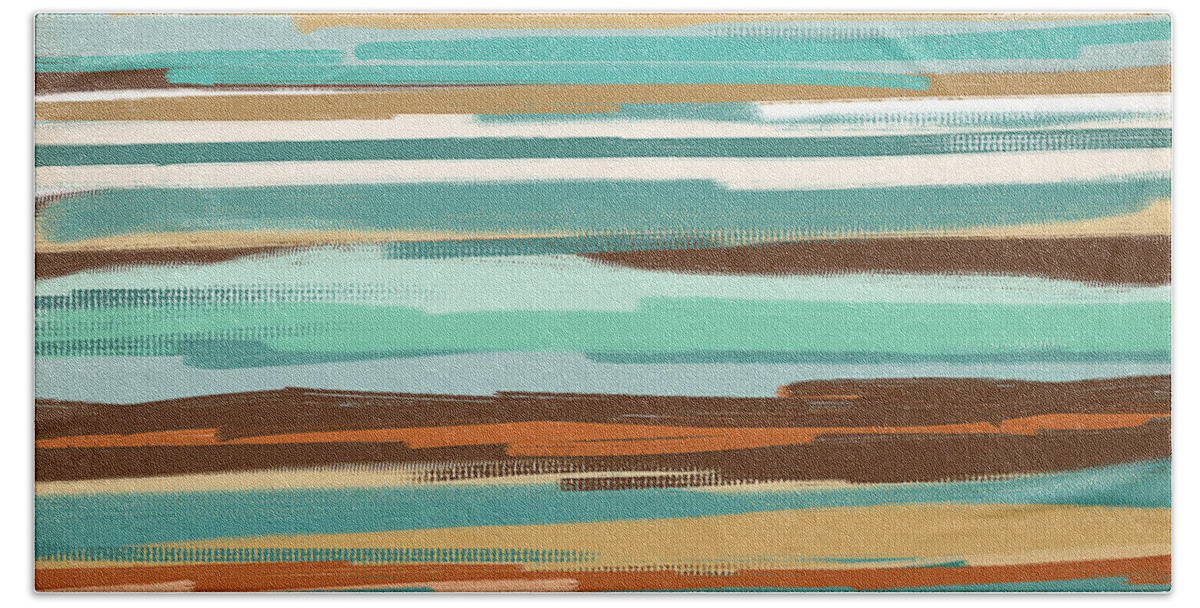 Turquoise Hand Towel featuring the painting Summer Shades by Lourry Legarde