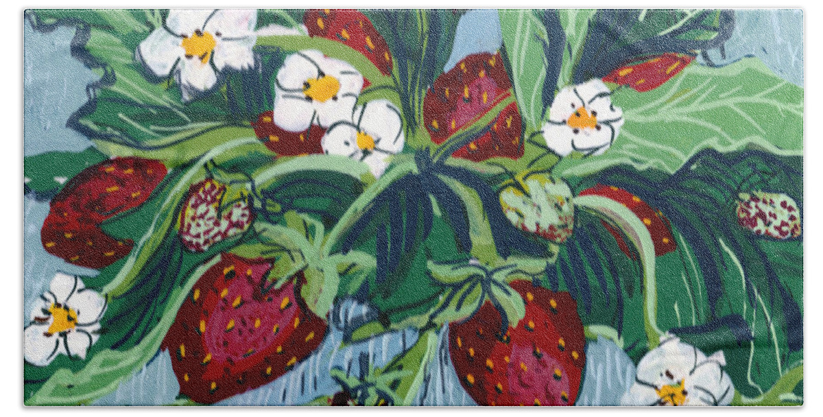 Summer Hand Towel featuring the painting Summer Strawberries by Mary Palmer