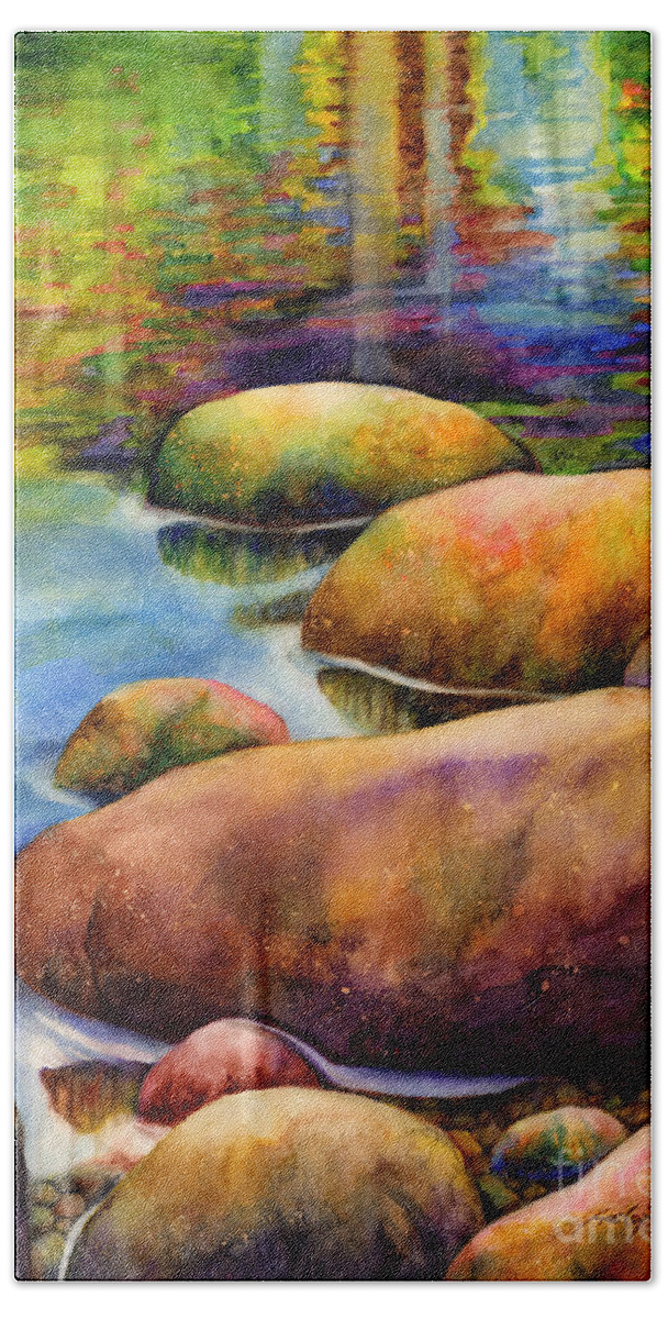 Rocks Bath Towel featuring the painting Summer Tranquility by Hailey E Herrera