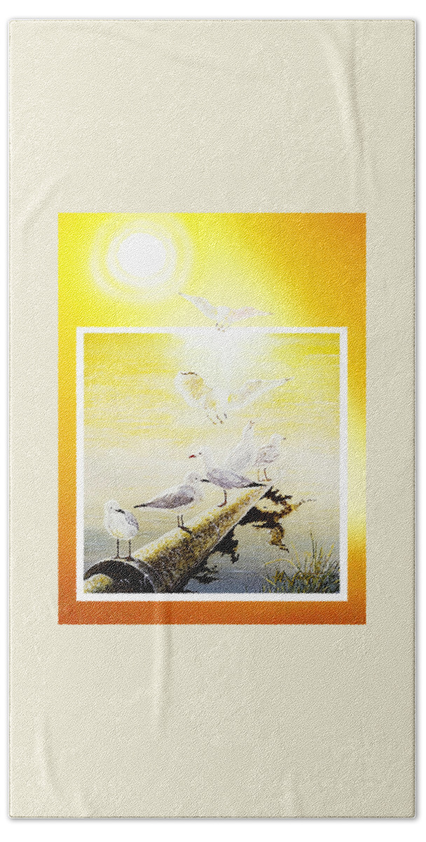 Birds Bath Towel featuring the painting Sun Birds by Hartmut Jager